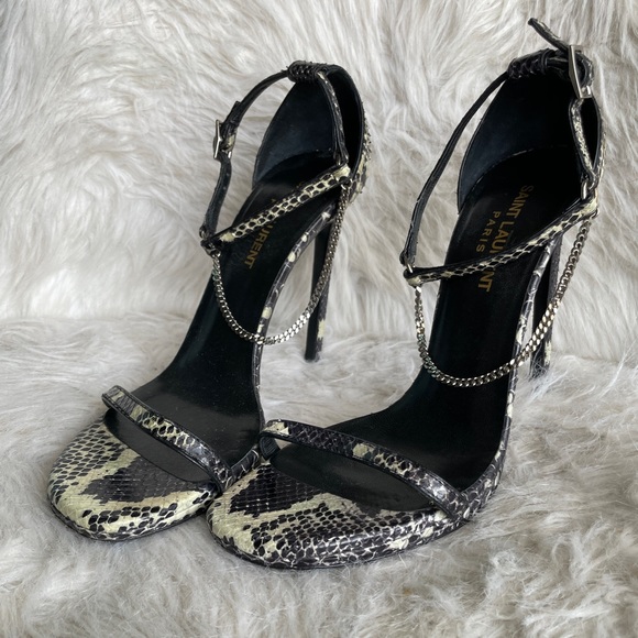 SAINT LAURENT SNAKESKIN T STRAP CHAIN SANDALS - Picture 10 of 10